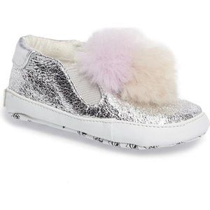 Baby Pompom Metallic Faux Fur Crib Shoe